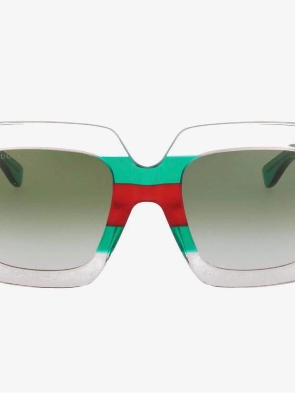 Gucci Green Red Transparent Square Sunglasses with Gold Emblem comes with case